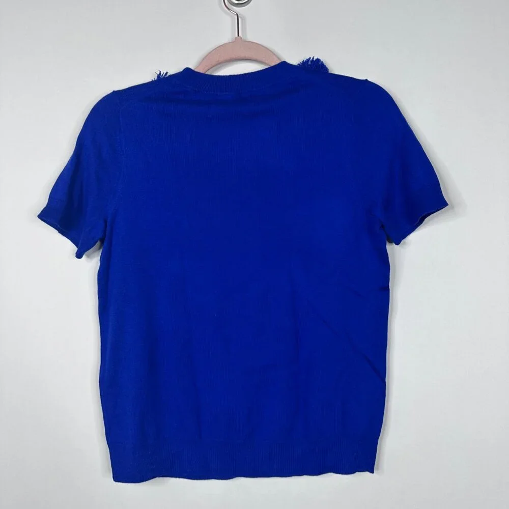 2/$30 Kate Spade Silk Cashmere Blend Tassel Pompom Neck Knit Top Cobalt #A1269